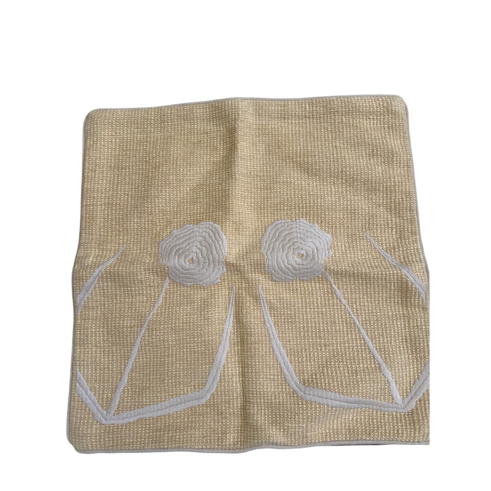 Obeetee Chamomile Yellow Embroidered Cotton Linen Throw Pillow Cover 20x20 1372